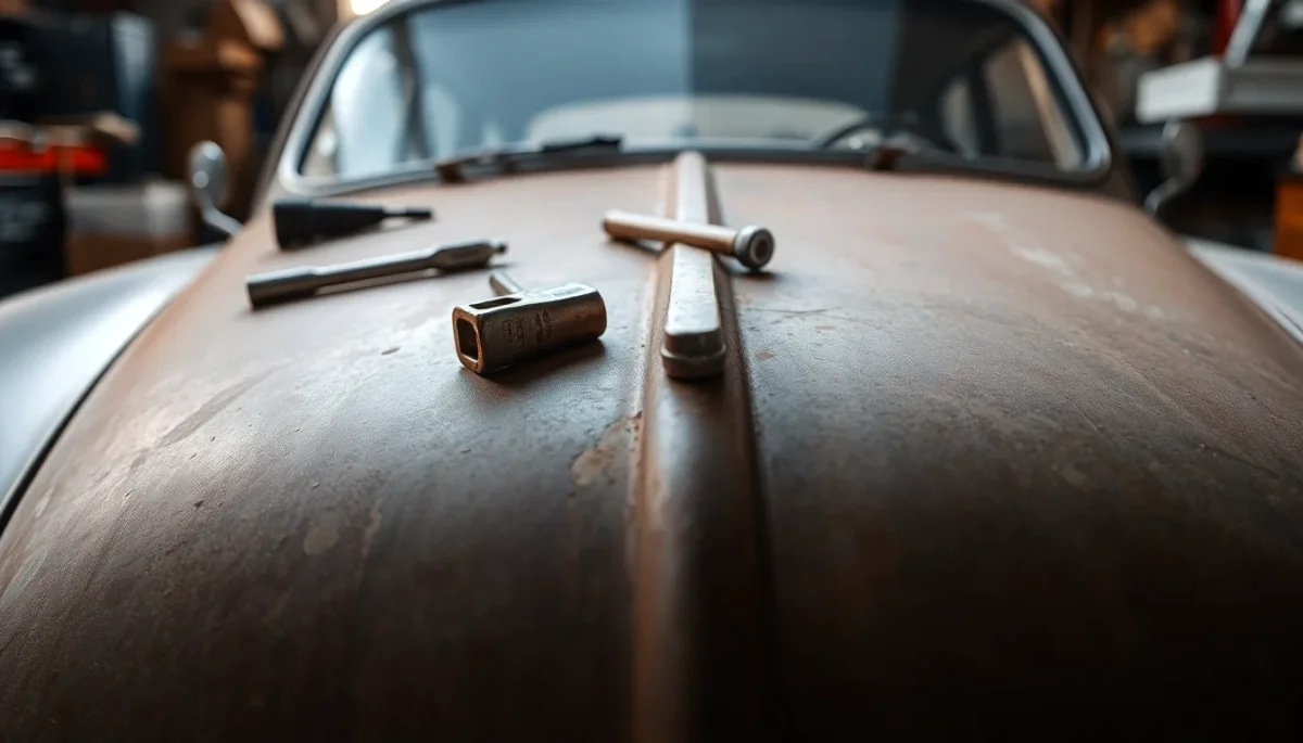 capó de un coche clásico oxidado